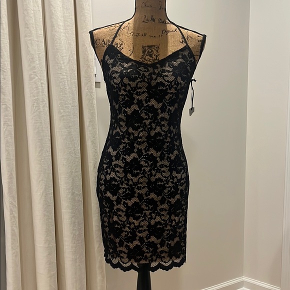 Chic Black Lace Halter Dress - Picture 1 of 5